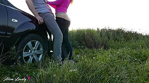 Blonde Bombshell Fucked Bent Over Taxi at Sunset