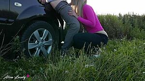 Blonde Bombshell Fucked Bent Over Taxi at Sunset