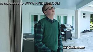 amateur teens catch nerd jerking invite him to interracial foursome