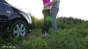 Blonde Bombshell Fucked Bent Over Taxi at Sunset