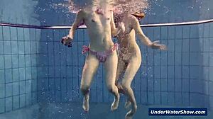 Horny Bikini Blondes Strip Tease Each Other Underwater