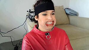 wife's throat locked to machine for epic sloppy bj...