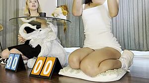 i watch two beauties race to drain his load dice game