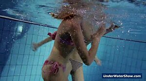 Horny Bikini Blondes Strip Tease Each Other Underwater