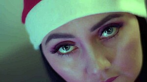 she pegs him barefoot on christmas with strapon, moaning as he licks her feet dirty