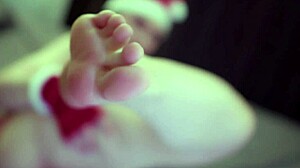 she pegs him barefoot on christmas with strapon, moaning as he licks her feet dirty