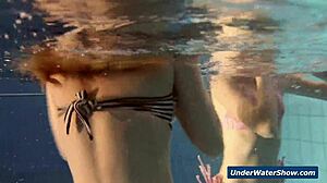 Horny Bikini Blondes Strip Tease Each Other Underwater