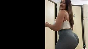 hidden cam catches latina model's leggings ass shaking gym workout