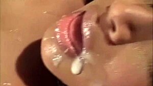 shemale blasts hot cum all over her own face