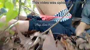 Cheating petite neighbor begs for forest creampie without getting caught.