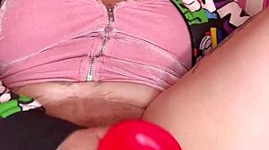 curvy hairy babe moans loud stuffing huge monster dildo deep in her beaver