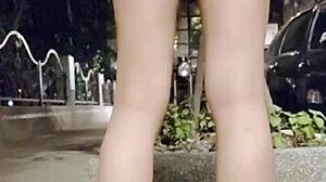 wanna watch this crossdressing asian ladyboy cum on legs outdoors?