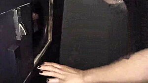 brazilian wife shoves soft cock in swingers gloryhole booth