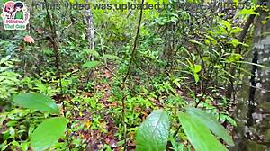 thai teen mushroom hunt ends in rough outdoor pussy fuck