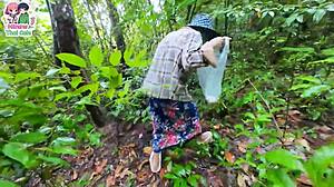 thai teen mushroom hunt ends in rough outdoor pussy fuck