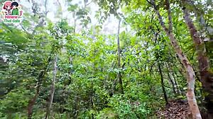 thai teen mushroom hunt ends in rough outdoor pussy fuck