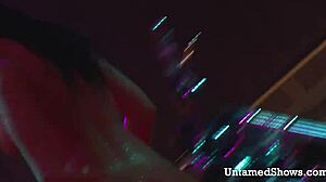 Naughty brunette rips clothes dancing wildly!