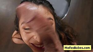 Petite curly Amber Summer sucks Charles Dera huge cock wet