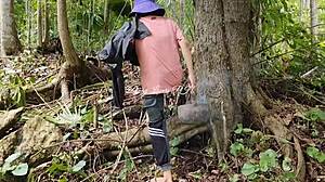 Cheating petite neighbor begs for forest creampie without getting caught.