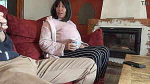 pregnant STEPMOM gropes virgin STEPson's COCK first time