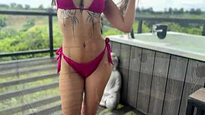 POV Petite 18+ Colombian Latina Fucked Rough by Monster Cock in Public Jacuzzi Bent Over