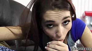 Petite teen's big ass takes rough old man gangbang banana suck