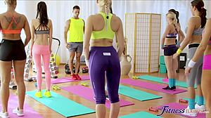 see me after class yoga teacher invites for gym threesome with muff diving and cowgirl