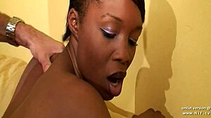 Amateur huge boobed french black gets hardcore anal and facial in casting interview on sofa