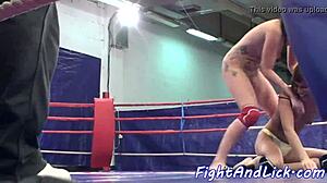 Euro babes wrestle naked, licking shaved pussies and fingering hard
