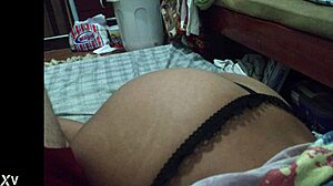 WOW! BRAZILIAN HOUSEWIFE FLASHES HUGE ASS IN HOMEMADE LINGERIE FETISH!
