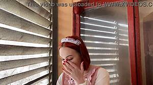 your hot redhead maid moans begging for outdoor doggystyle fuck right