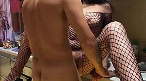 Wife gives best anal kitchen sex homemade stockings.