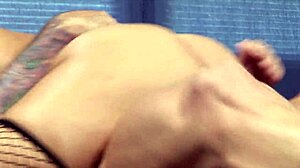 blonde bimbo bombshell moans riding huge tit anal