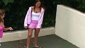 Lesbian babes ram big dildo