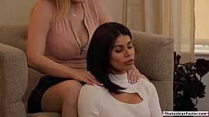 Latina Lesbian Tongue Dives Into Busty Assistant's Juicy Ass