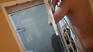 dad locked her in but this horny slut calls her friend through the window to fuck