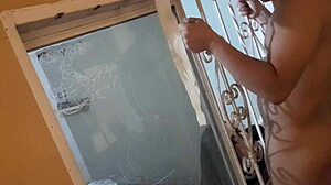 dad locked her in but this horny slut calls her friend through the window to fuck
