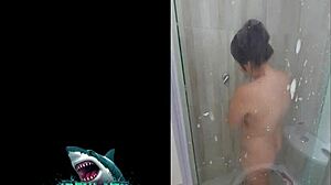 Neighbor shows off her shower sex skills