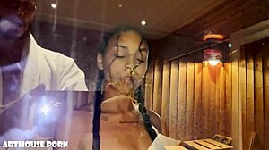 Petite Latina's Oily Footjob in Steamy Sauna