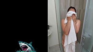 Neighbor shows off her shower sex skills