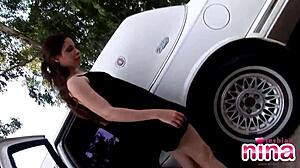 lesbian nina teases perfect latina tits and pussy in limo