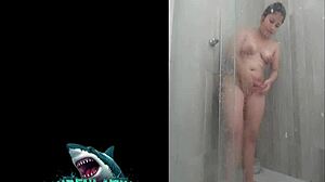 Neighbor shows off her shower sex skills