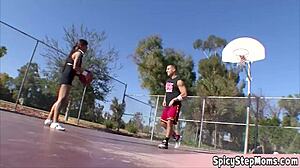 sexy sporty brunette gets horny sucking cock outdoors