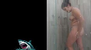 Neighbor shows off her shower sex skills