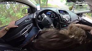 Nympho blonde wife Julia North gaps big pussy lips in forest anal quickie