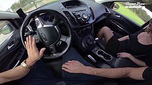 Nympho blonde wife Julia North gaps big pussy lips in forest anal quickie