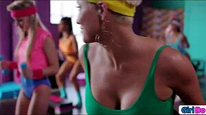 Petite blonde gets dominated in intense face sitting session by fitness babes