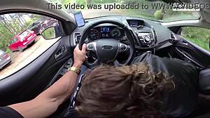 Nympho blonde wife Julia North gaps big pussy lips in forest anal quickie