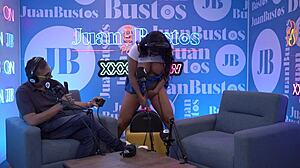 Giant titted Latina Rosxanagutierrez pounded deep by fuck machine on podcast