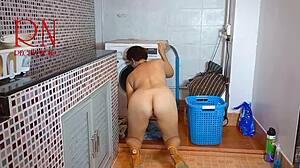 Housewife Dominated with Pussy Licking in Washing Machine Full Laundry Video